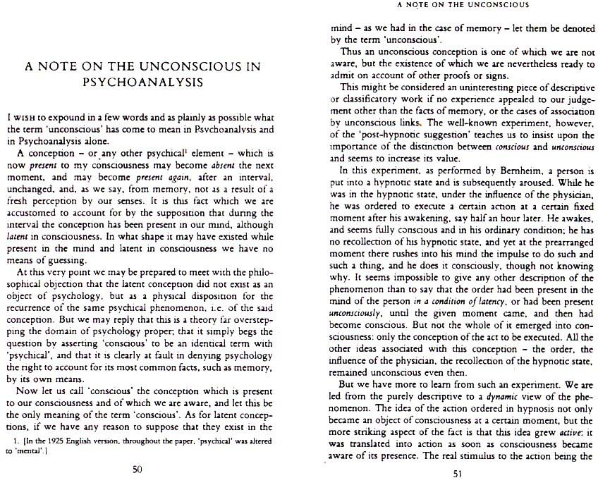 A Note on the Unconscious in Psychoanalysis